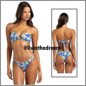 Beach Bunny Bethany Bandeau & Gloria Skimpy Bottom - Blue Jungle Floral $218